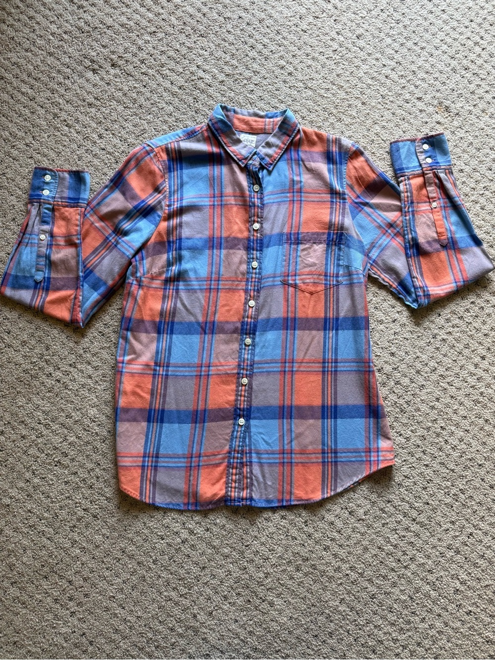J. Crew Blue and Orange Plaid Cotton Button-Down Shirt Size M
